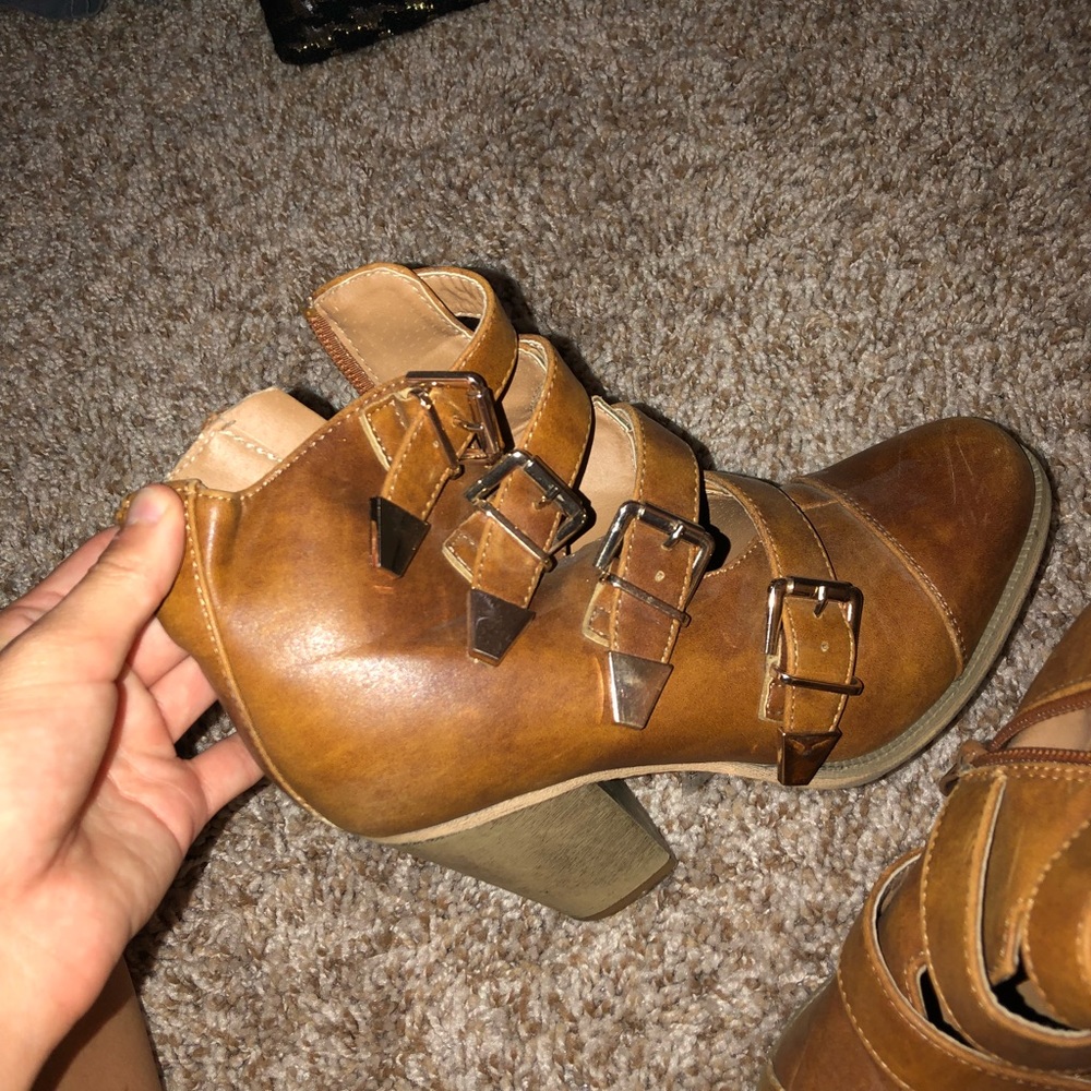Brown Open Booties with buckles